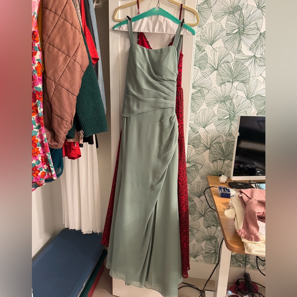 JJs House Sage Green Bridesmaid Dress - A-line Square Floor Length